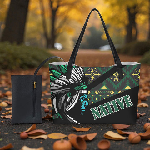DS260223M03 Chief Native American Shopping Tote Bag With Black Mini Purse