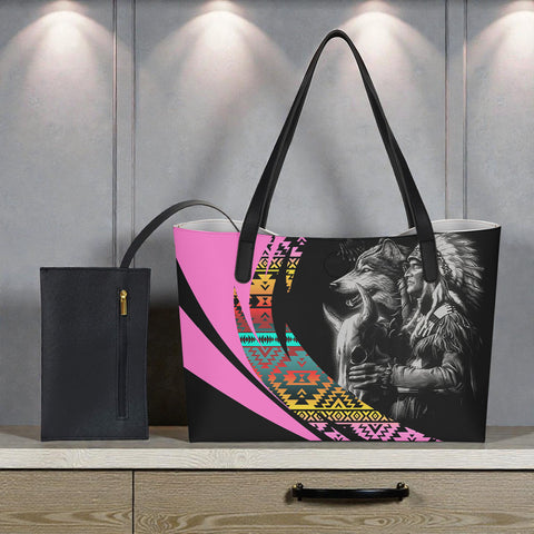 DS260223M04 Chief Native American Shopping Tote Bag With Black Mini Purse
