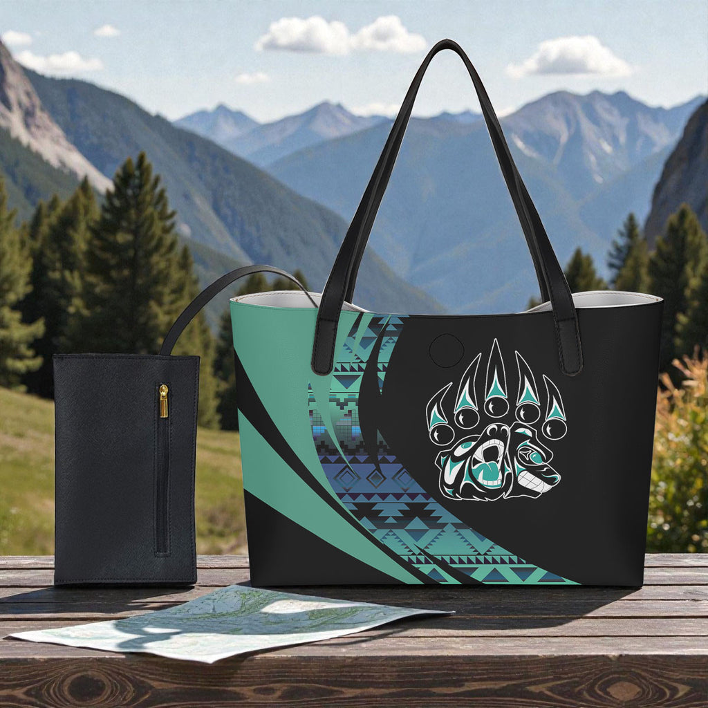 DS260223M05 Bear Native American Shopping Tote Bag With Black Mini Purse
