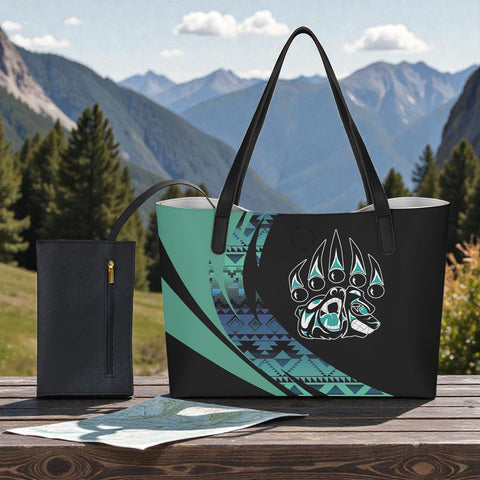 DS260223M05 Bear Native American Shopping Tote Bag With Black Mini Purse