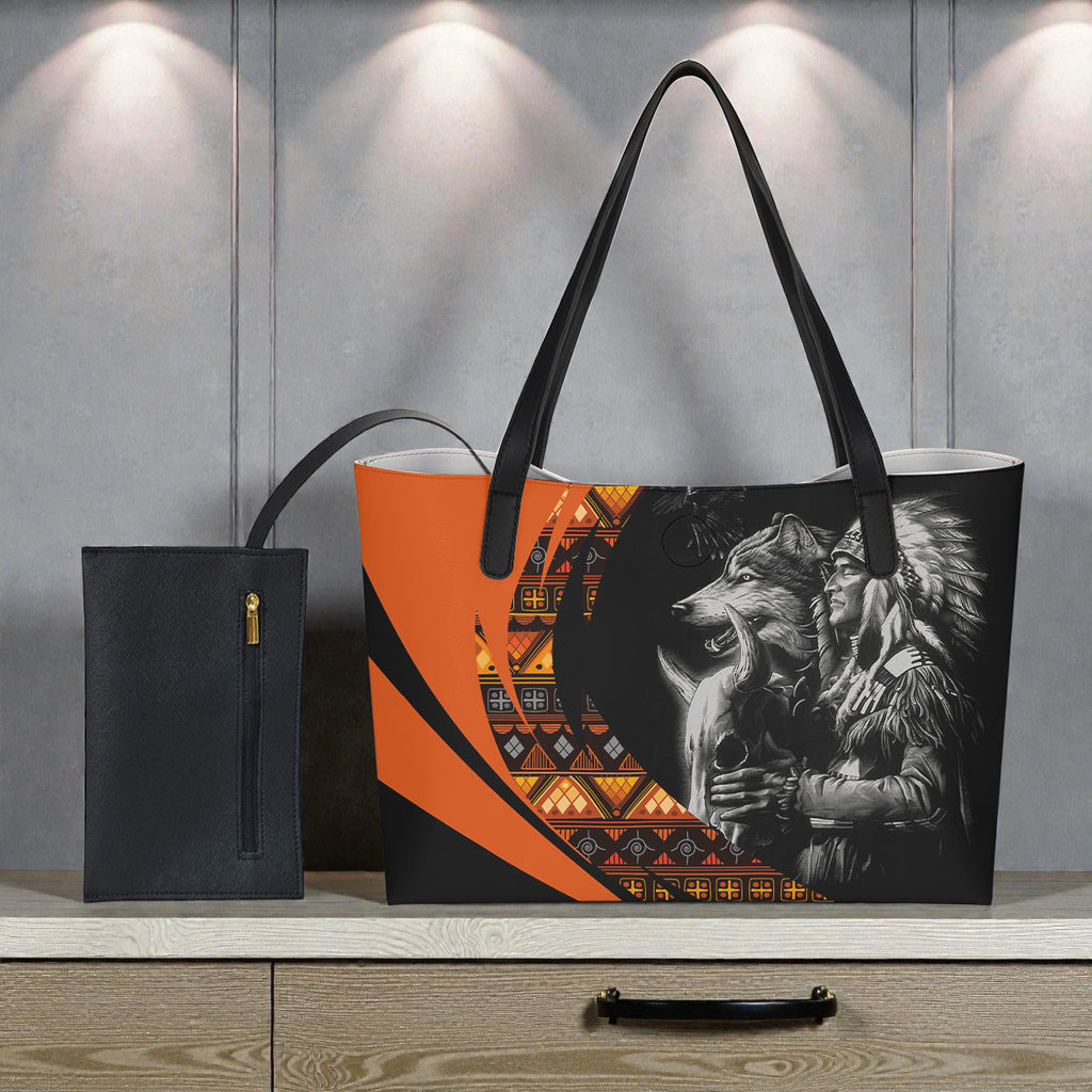 DS260223M07 Chief Native American Shopping Tote Bag With Black Mini Purse