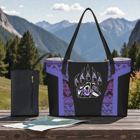 DS260223M08 Bear Native American Shopping Tote Bag With Black Mini Purse