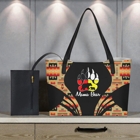 DS260223M09 Mama Bear Native American Shopping Tote Bag With Black Mini Purse