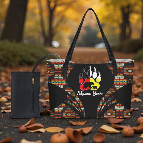 DS260223M12 Mama Bear Native American Shopping Tote Bag With Black Mini Purse