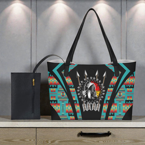 DS260223M13 Chief Native American Shopping Tote Bag With Black Mini Purse