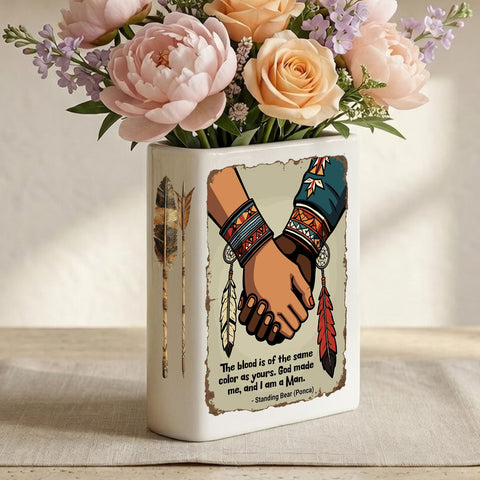 DS260317M04 The Blood is Native American Ceramic Book-Shaped Vase