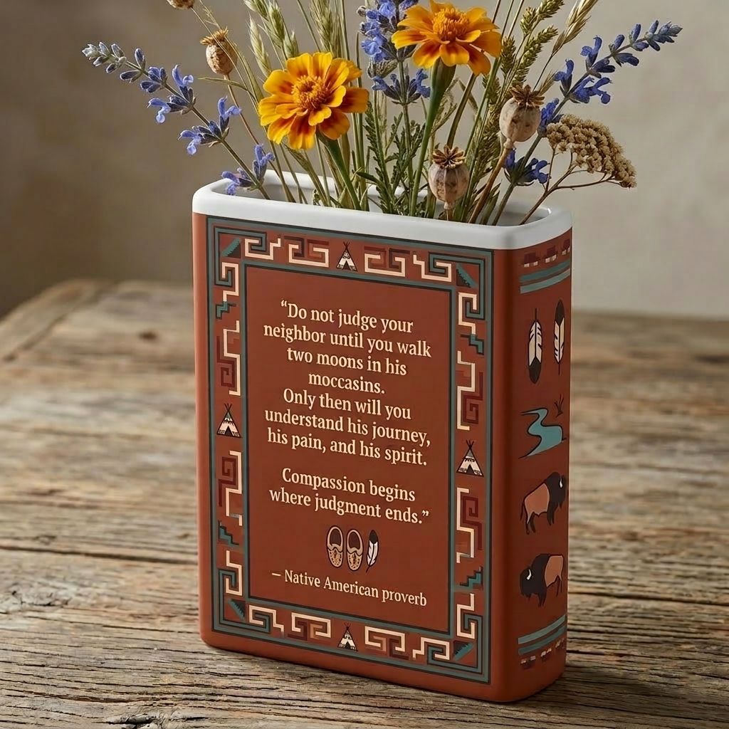 DS260318M02 Do not judge Native American Ceramic Book-Shaped Vase