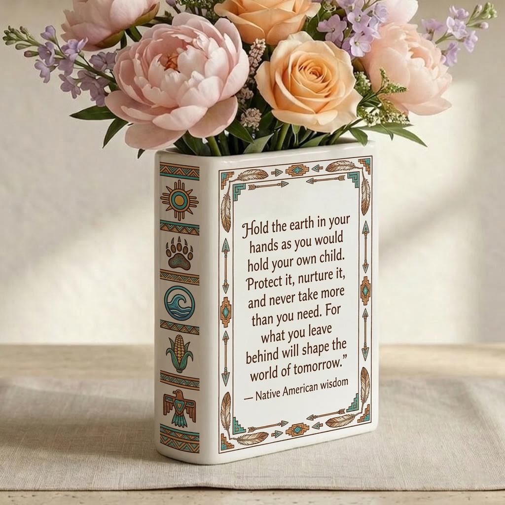DS260318M04 Hold the earth in your hands Native American Ceramic Book-Shaped Vase