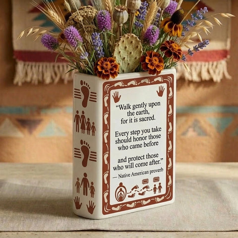 DS260318M05 Every step you take should honor Native American Ceramic Book-Shaped Vase