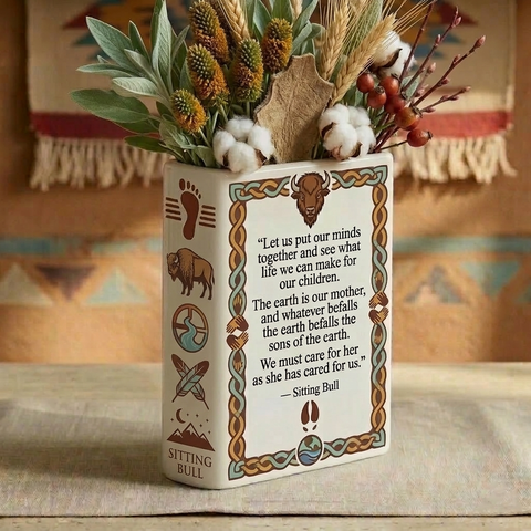 DS260318M06 Let us put our minds Native American Ceramic Book-Shaped Vase