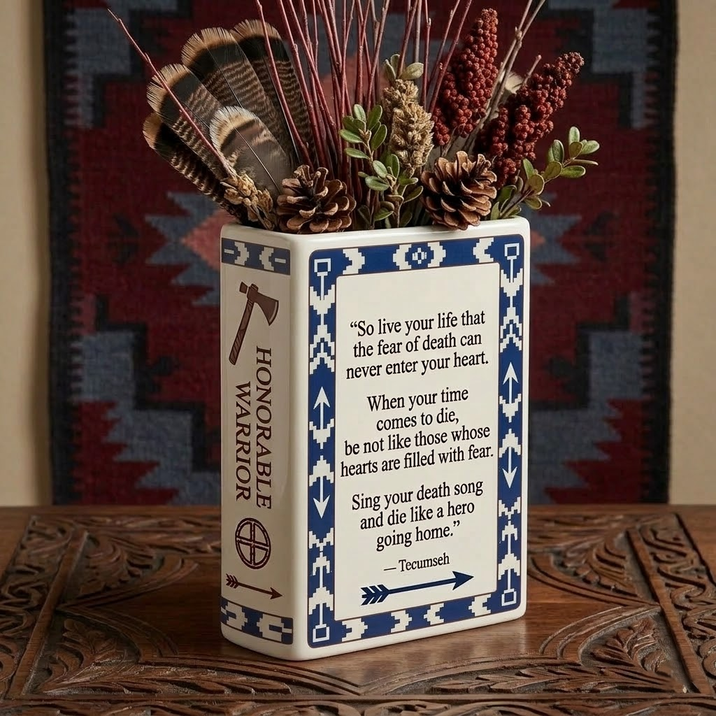 DS260318M08 So live your life Native American Ceramic Book-Shaped Vase