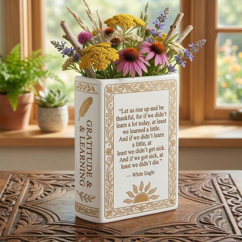 DS260318M09 Let us rise up and be thankful Native American Ceramic Book-Shaped Vase