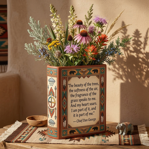 DS260318M10 The beauty of the trees Native American Ceramic Book-Shaped Vase