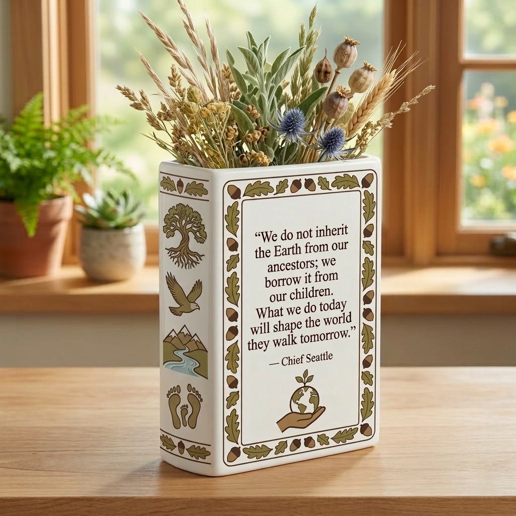 DS260318M11 We do not inherit the Earth Native American Ceramic Book-Shaped Vase