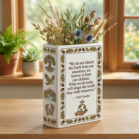 DS260318M11 We do not inherit the Earth Native American Ceramic Book-Shaped Vase