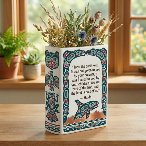 DS260318M12 Treat the earth well Native American Ceramic Book-Shaped Vase