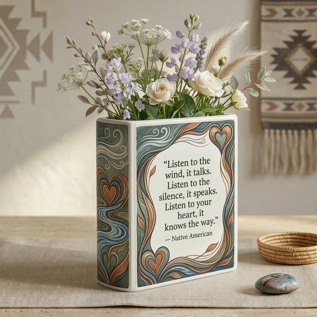 DS260318M15 Listen to the wind Native American Ceramic Book-Shaped Vase