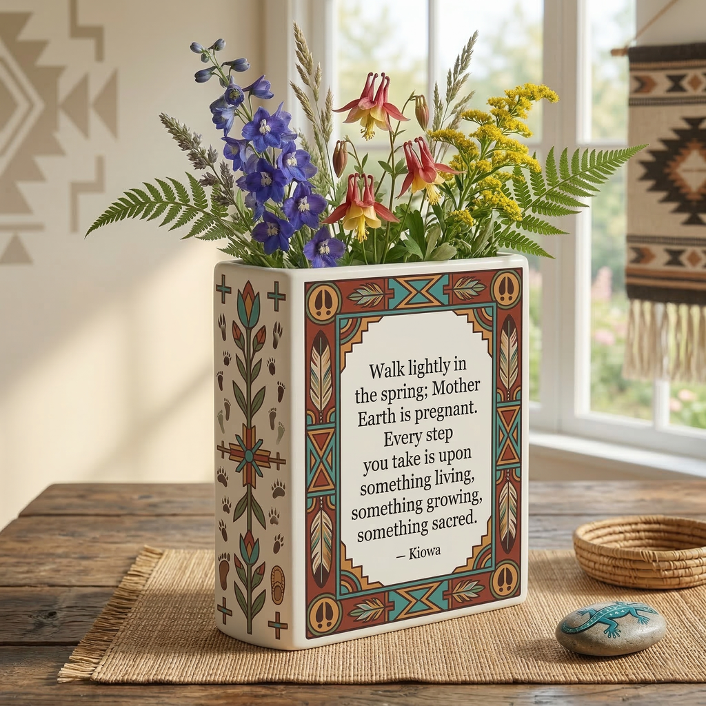 DS260318M17 Walk lightly in the spring Native American Ceramic Book-Shaped Vase