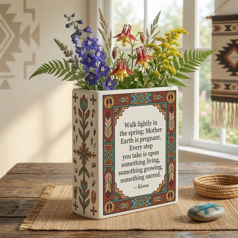 DS260318M17 Walk lightly in the spring Native American Ceramic Book-Shaped Vase
