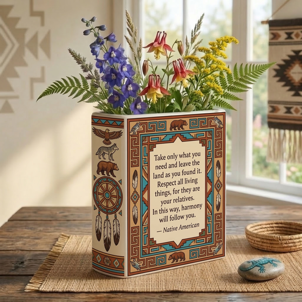 DS260318M18 Take only what you need Native American Ceramic Book-Shaped Vase