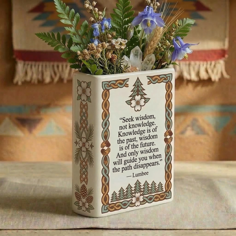 DS260318M20 Seek wisdom not knowledge Native American Ceramic Book-Shaped Vase