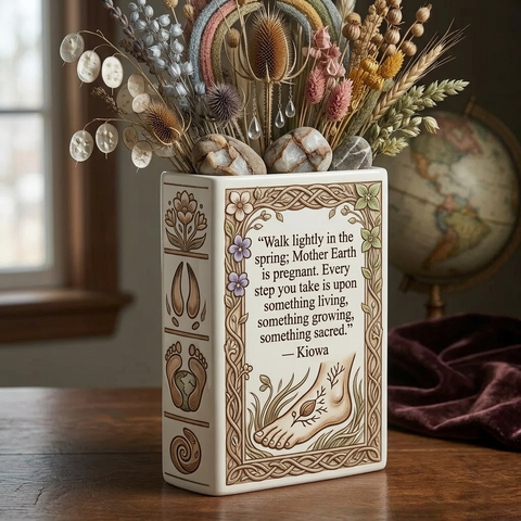 DS260319M01 Walk lightly in the spring Native American Ceramic Book-Shaped Vase