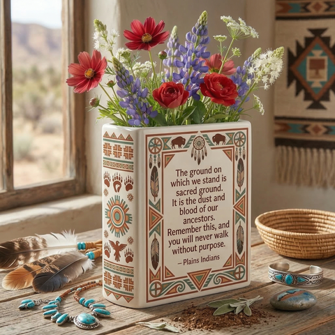 DS260319M02 The ground on which we stand Native American Ceramic Book-Shaped Vase