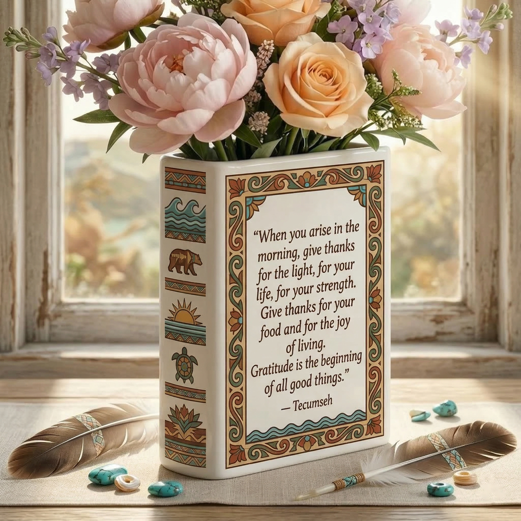 DS260319M03 When you arise in the morning Native American Ceramic Book-Shaped Vase