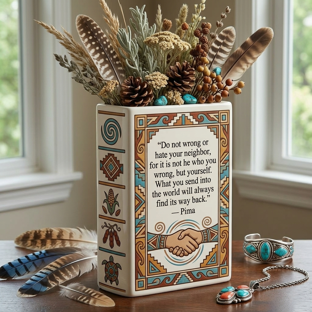 DS260319M04 Do not wrong or hate your neighbor Native American Ceramic Book-Shaped Vase