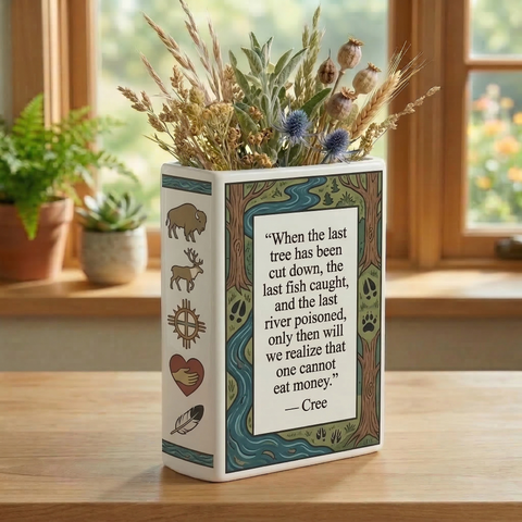 DS260319M05 When the last tree Native American Ceramic Book-Shaped Vase