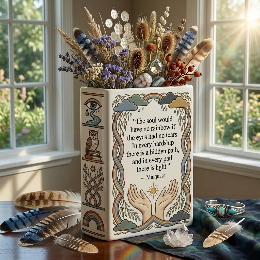 DS260319M06 The soul would have no rainbow Native American Ceramic Book-Shaped Vase