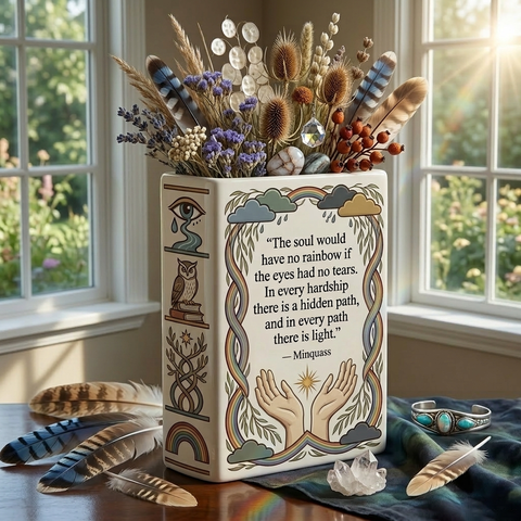 DS260319M06 The soul would have no rainbow Native American Ceramic Book-Shaped Vase