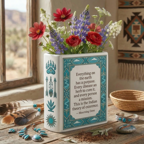 DS260319M07 Everything on the earth Native American Ceramic Book-Shaped Vase