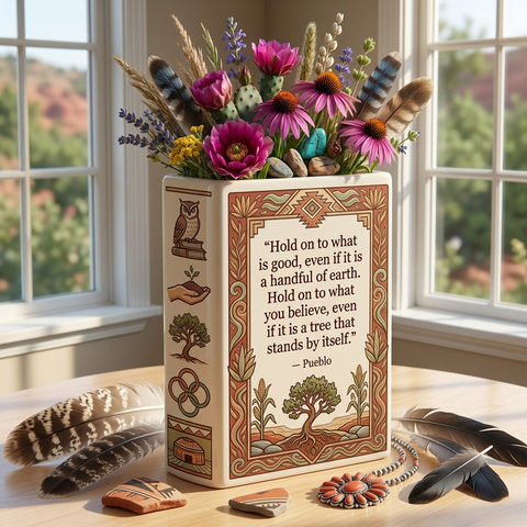DS260319M09 Hold on to what is good Native American Ceramic Book-Shaped Vase
