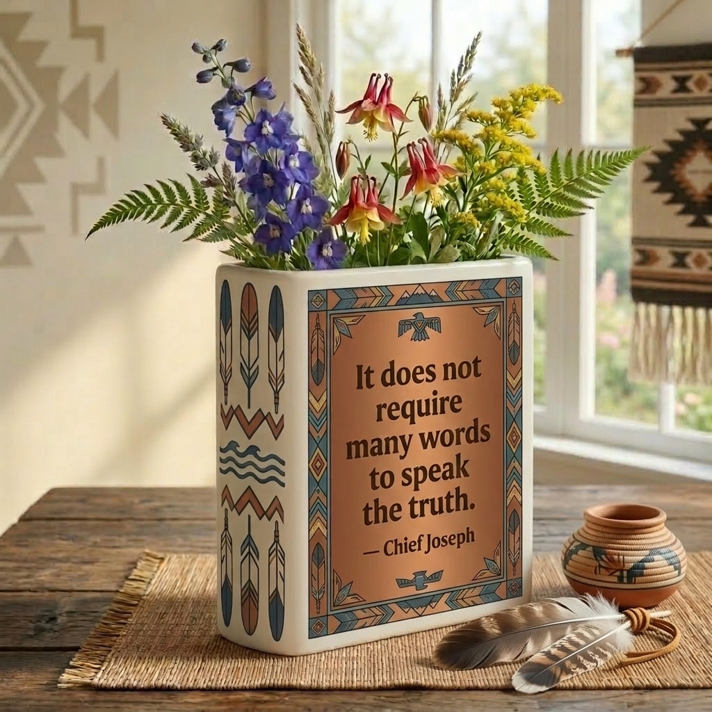 DS260319M12 It does not require many words Native American Ceramic Book-Shaped Vase