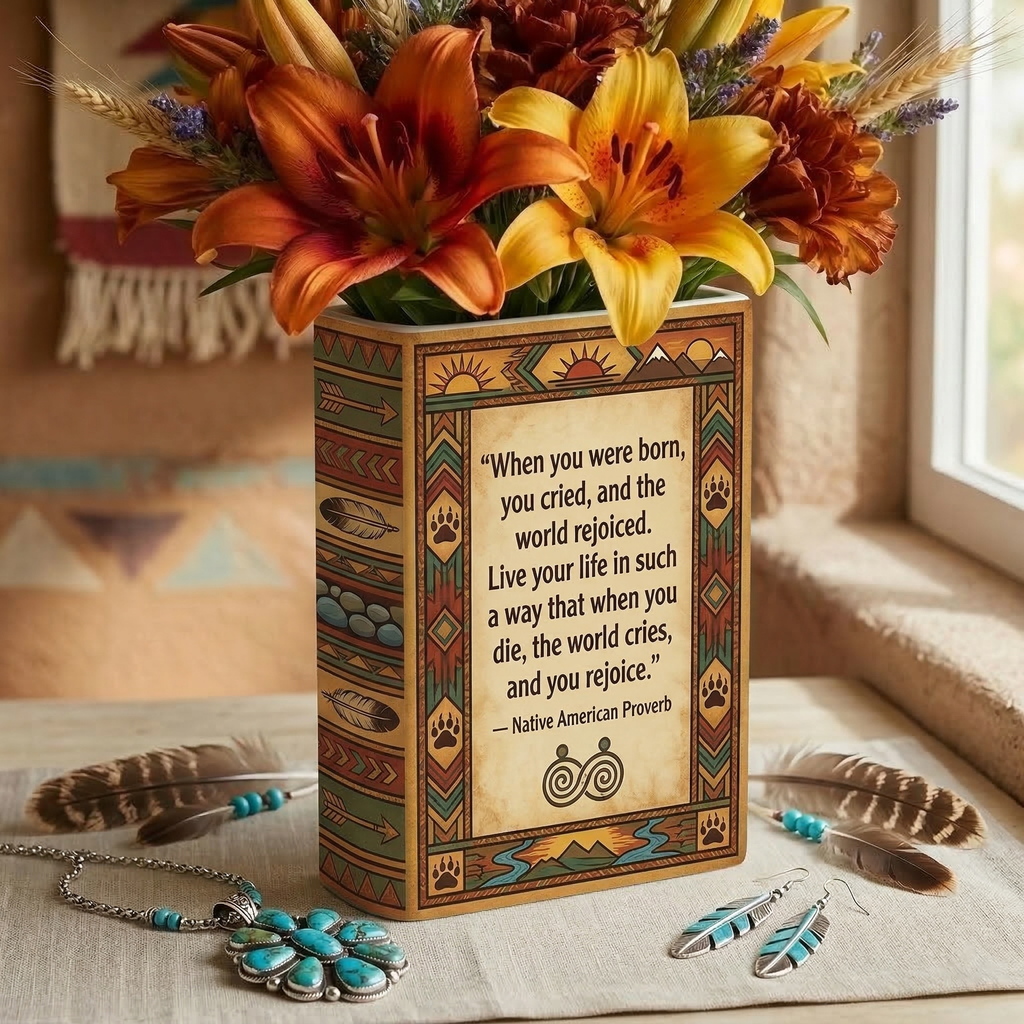 DS260319M13 When you were born Native American Ceramic Book-Shaped Vase