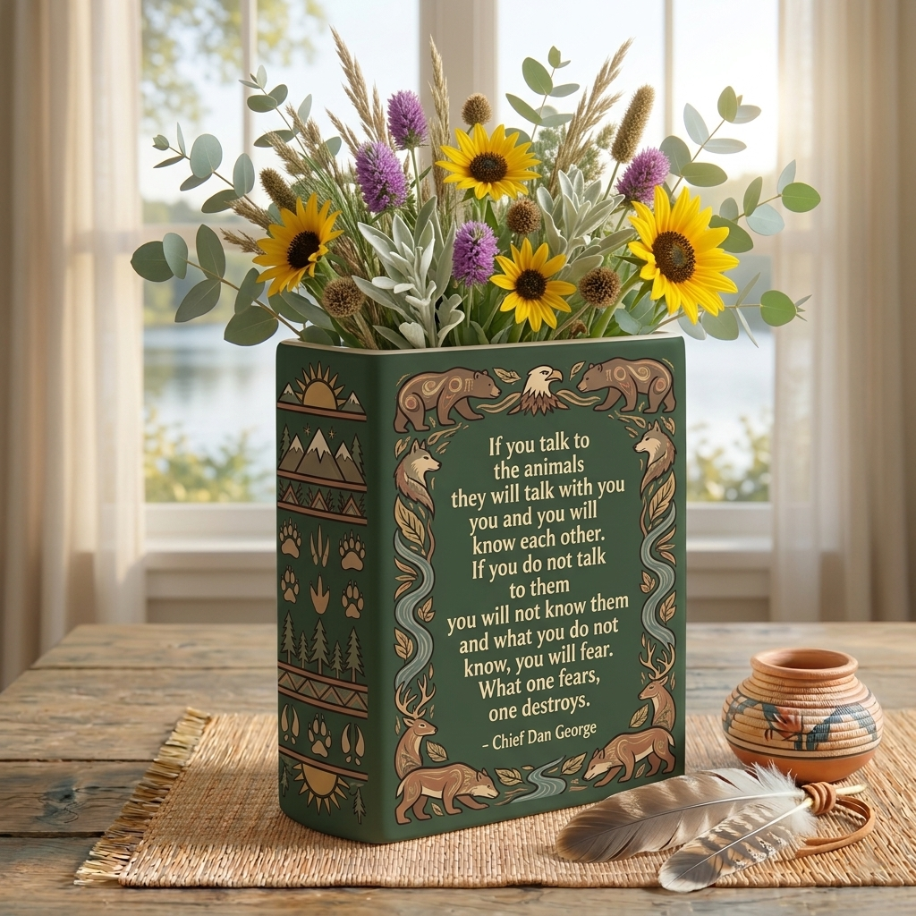DS260319M16 If you talk to the animals Native American Ceramic Book-Shaped Vase