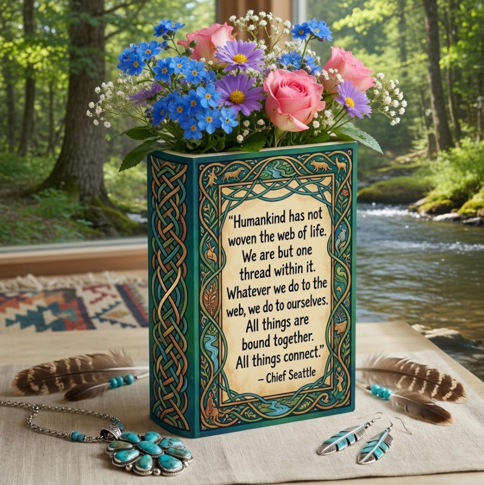 DS260319M17 Humankind has not woven Native American Ceramic Book-Shaped Vase
