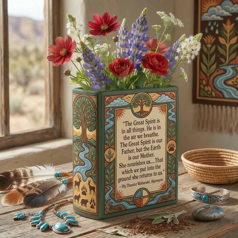 DS260319M18 The Great Spirit Native American Ceramic Book-Shaped Vase