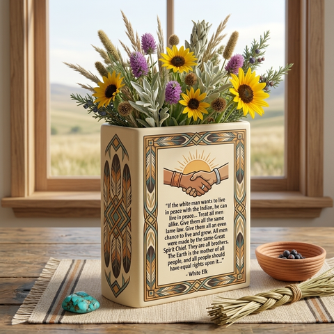 DS260319M20 If the white man wants to live Native American Ceramic Book-Shaped Vase