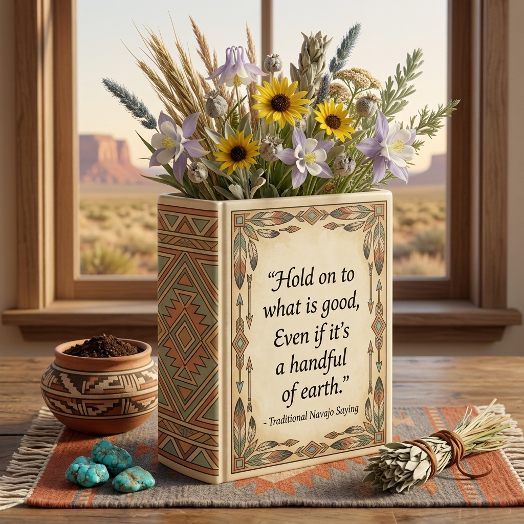 DS260320M03 Hold on to what is good Native American Ceramic Book-Shaped Vase