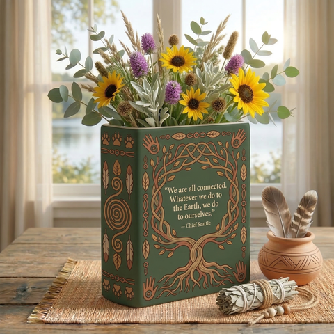 DS260320M04 We are all connected Native American Ceramic Book-Shaped Vase