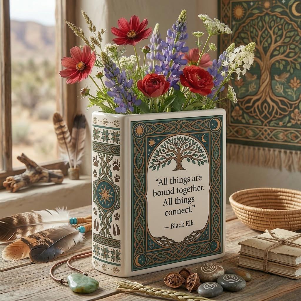 DS260320M05 All things are bound Native American Ceramic Book-Shaped Vase