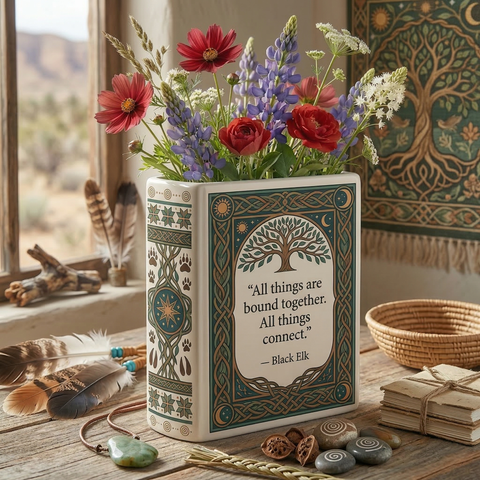 DS260320M05 All things are bound Native American Ceramic Book-Shaped Vase