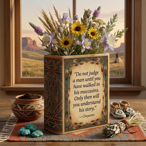 DS260320M06 Do not judge a man Native American Ceramic Book-Shaped Vase