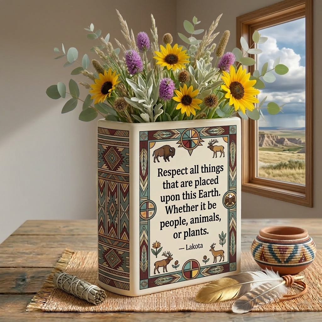 DS260320M07 Respect all things Native American Ceramic Book-Shaped Vase
