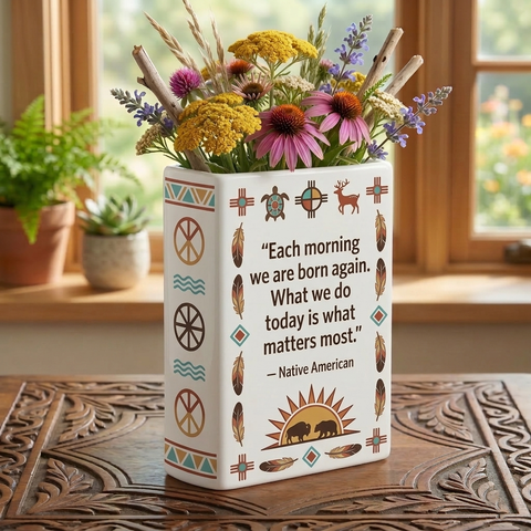 DS260320M08 Each morning we are born Native American Ceramic Book-Shaped Vase
