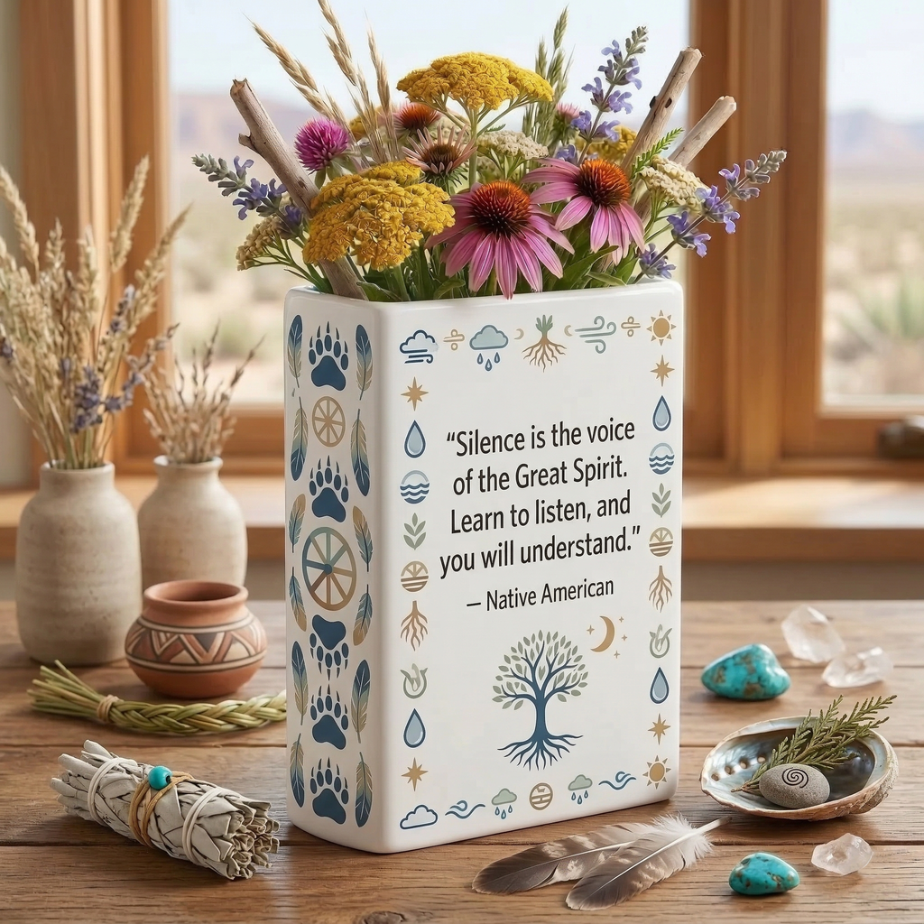 DS260320M09 Silence is the voice Native American Ceramic Book-Shaped Vase