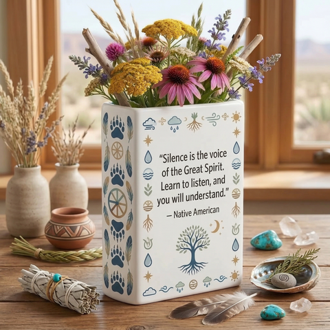 DS260320M09 Silence is the voice Native American Ceramic Book-Shaped Vase