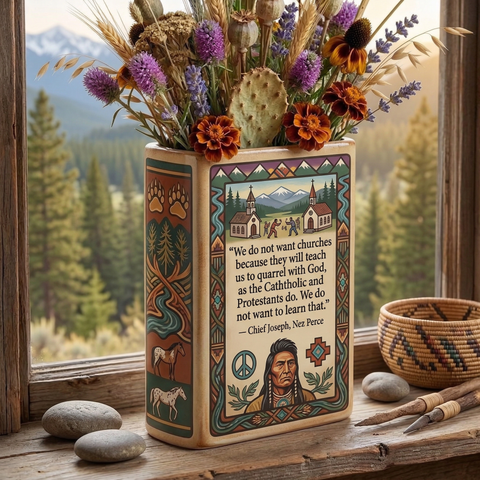 DS260320M10 We do not want churches Native American Ceramic Book-Shaped Vase